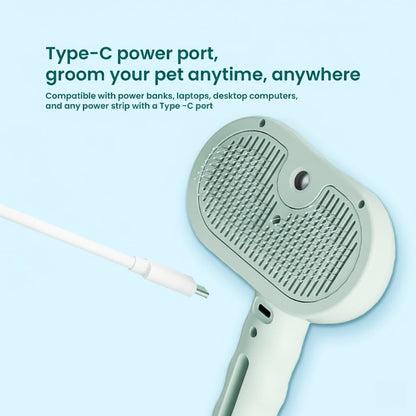 Pet Steam Brush for Dog & Cat, 3 in 1 Spray Hair Removal Comb for Shedding & Grooming, Water Brush for Long & Short Haired Pets, Includes 200ml Shampoo & USB Rechargeable Design, Green