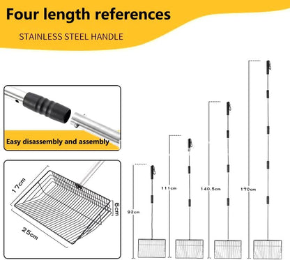 9.9 inch Sturdy Chicken Poop Scooper & Rake, 5 in 1 Adjustable Chicken Coop Pooper Shovel (36.2"-70" Long), Sifting Litter Shovel Scoop for Goat Stall/Stable Cleaning (Chicken Poop Scooper)