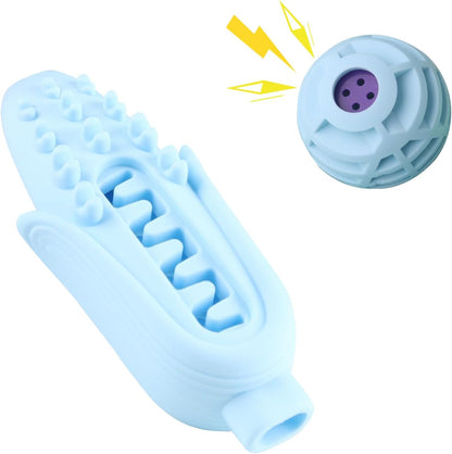 Dog Toothbrush Chew Toy Set, Corn-Shaped Dental Stick & Squeaky Ball for Small, Medium & Large Dogs, Teeth Cleaning, Chew Training, Stress Relief & Interactive Play (Blue)