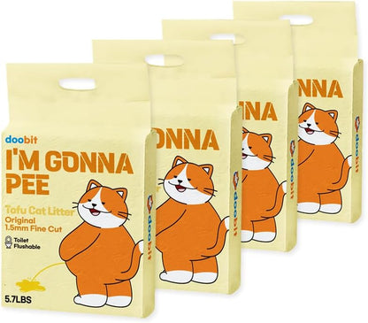 from Korea, Clumping Litter, Cat Tofu Litter,Non Toxic Low Tracking,1.5mm Fine Cut,Solubility in Water,Ultra Absorbent, Really Dust-Free,I'm Gonna Pee(5.7lb x 4pack)