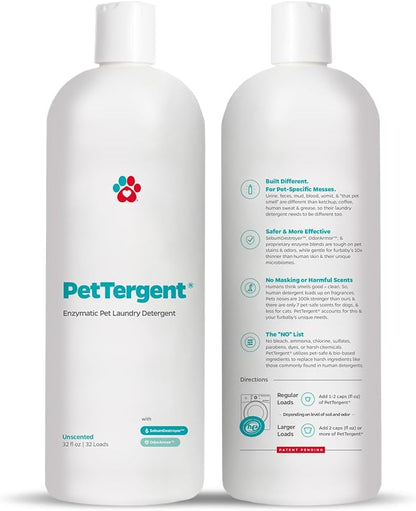 Pet Parents® PetTergent®, Enzymatic Pet Laundry Detergent, 32 oz 32 Loads Pet Stain Remover & Pet Odor Eliminator, Laundry Detergent for Pets (Unscented, 32 oz)