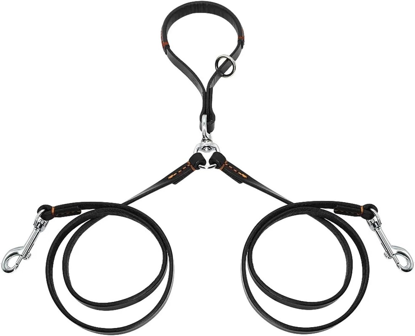 Dog Leash Double Two Pet Leather Leads NoTangle Coupler with Handle ，Compatible for Walking and Training(Black)