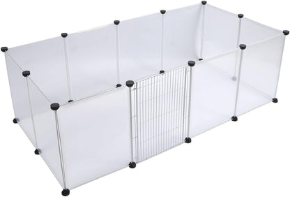 Pet Fence Portable 6 Pieces, Translucent Plastic Enclosure for Small Medium Dogs and Cats - Easy Assembly, Adjustable Size, Lightweight and Durable for Indoor Outdoor Use (12 Pieces L)