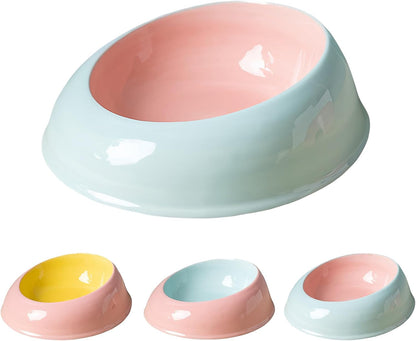 15° Inclined Cat Bowl Optimal Neck Support, Effortless Eating 6.89-Inch Wide and 2.05-Inch Tall Saucer with 7.04-Ounce Capacity Pet Bowl for Cats and Small Dogs（Pink Blue）