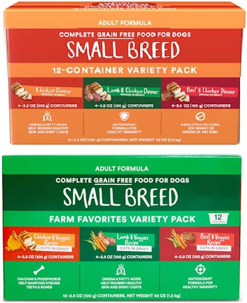 Grain Free Wet Dog Food Mixed Variety Pack for Adult Small Breed Dogs – Cuts & Minced in Gravy, Chicken, Beef & Lamb Flavors (24, Variety - Cuts & Minced)