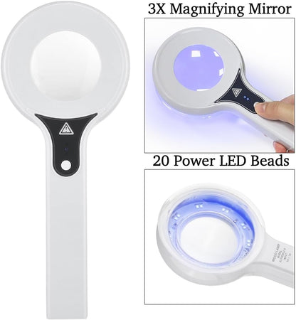 Portable Woods Lamp, Professional Woods Lamp Skin Analyzer, Rechargeable Pet Urine Detector, Built-in 3X Magnifying Mirror for Facial Skin Condition Test, w/Light Shield & Pouch