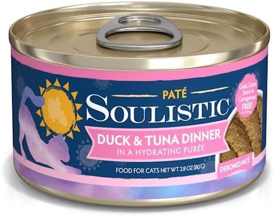 Soulistic Pate Duck & Tuna Dinner in a Hydrating Puree Wet Cat Food, 2.8 oz., Case of 12