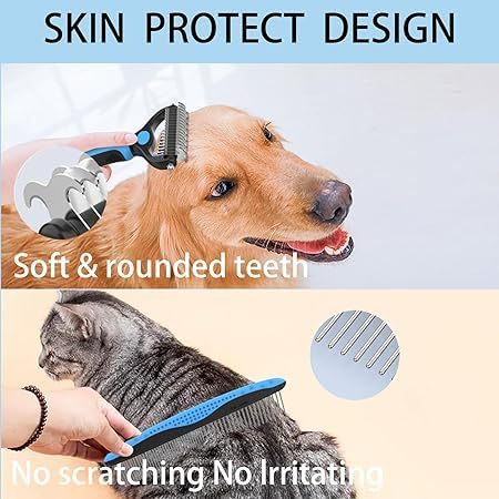 Double-Sided Pet Dematting Comb – 2-in-1 Undercoat Rake for Dogs & Cats, Stainless Steel Blade + PP Handle, Removes Tangles & Floating Hair, Lightweight 113 g, Home Grooming Tool