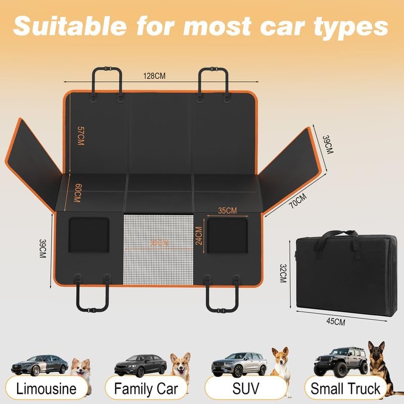Back Seat Extender for Dogs: Mobile Cozy Pet Den! Skin-Safe Padding, Heavy-Duty PU Leather with Hard Bottom, 450lb Capacity-Waterproof, Non-Slip, 45% More Space (Fits Cars, SUVs & Small Trucks)