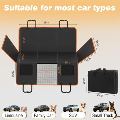 Back Seat Extender for Dogs: Mobile Cozy Pet Den! Skin-Safe Padding, Heavy-Duty PU Leather with Hard Bottom, 450lb Capacity-Waterproof, Non-Slip, 45% More Space (Fits Cars, SUVs & Small Trucks)