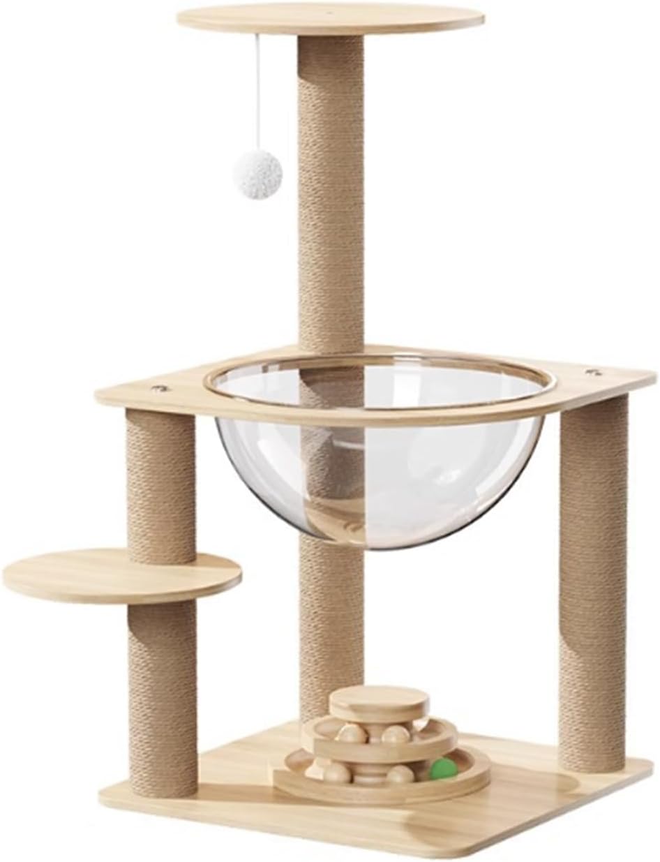 Indoor Cat & Kittens Multi-Level Climbing Activity Tower with Scratching Posts, Selected Wood and Sisal，Cat Tree Large (24.7inH) -cat House Beige
