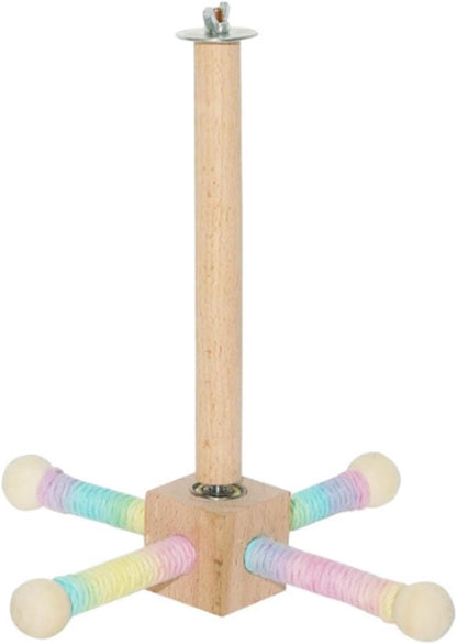 Parrot Spinning Windmill Perch, Bird Toy Rotating Stand for Parakeets, Cockatiels, Budgies - Interactive Wooden Cage Accessory, Enrichment Toy for Small & Medium Parrots, Lovebirds