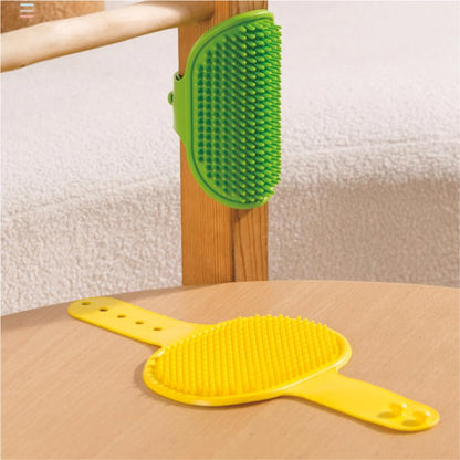 Silicone Pet Grooming Brush, Yellow and Green, Self Grooming Massager with Textured Pad, Cat Hair Care Tool,2pack