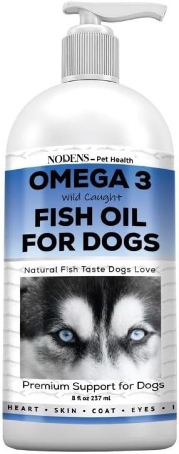 Nodens Natural Fish Oil for Dogs 100% Pure Omega 3 Fish Oil Liquid Dog Skin & Coat Supplement, Reduce Shedding and itching. Omega 3 Fatty Acids EPA & DHA for Dog Joints, Immune Support & Digestion