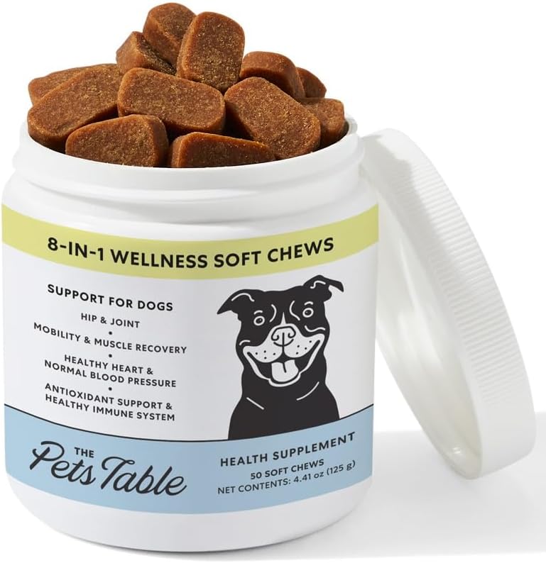 The Pets Table 8-in-1 Soft Chews Chicken Flavored All in One Supplement for Dogs - Dog Multivitamin Supports Mobility, Gut & Heart, 50 Chews