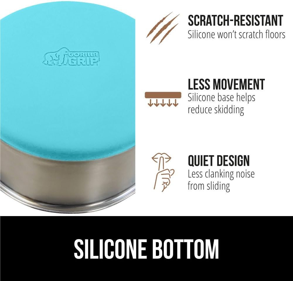 GORILLA GRIP Stainless Steel Dog Bowls, 1Cup, Turquoise and Slow Feeder, 1Cup, Turquoise Bundle