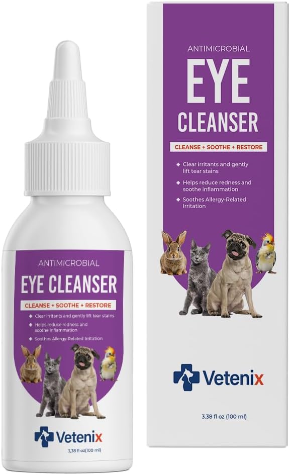 Dog and Cat Eye Wash Cleaner Eye Drops for Dogs and Cats to Flush and Soothe Eye Irritations, Dog Tear Stain Cleaner, Safe for All Animals. 3.38 Ounces