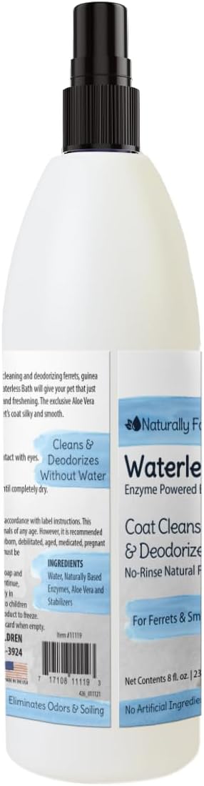 Miracle Care Waterless Bath for Ferrets and Small Animals, 8 Ounce, Coat Cleanser and Deodorizer, No Rinse, Enzyme Powered Bath Spray