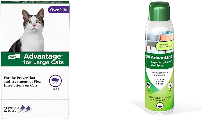 Bundle of Advantage Topical Cat Flea Treatment and Prevention for Large Cats Over 9 lbs. + Advantage Carpet & Upholstery Spot Spray 16 oz.