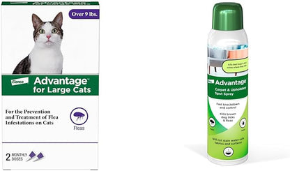 Bundle of Advantage Topical Cat Flea Treatment and Prevention for Large Cats Over 9 lbs. + Advantage Carpet & Upholstery Spot Spray 16 oz.