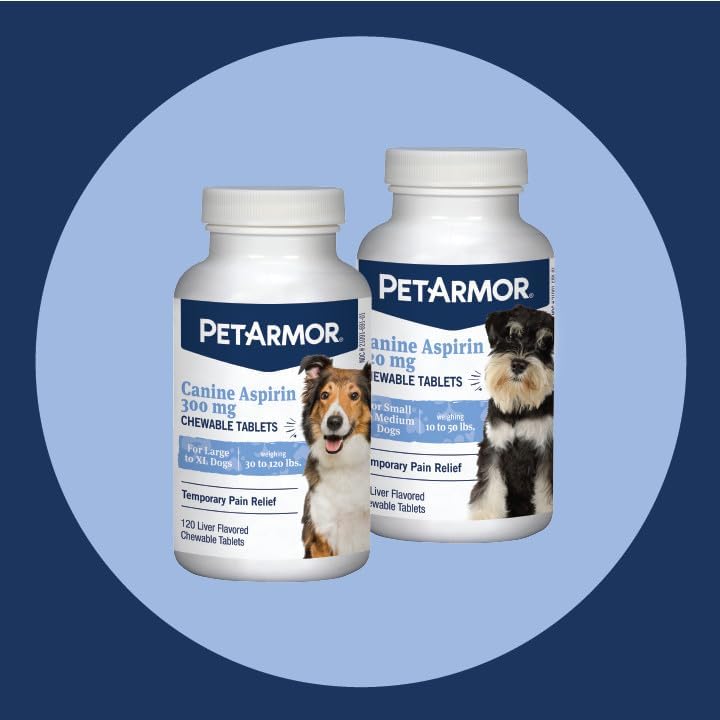 PetArmor Aspirin for Large Dogs, Fast Acting Anti-Inflammatory and Pain Relief For Dogs, Vet-Quality Joint Support and Pain Meds for Dogs, 120 Liver Flavored Tablets