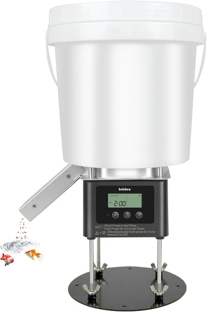Automatic Fish Feeder for Pond, Briidea Outdoor Pond Feeder with 4L Capacity, Timed Feeding, Anti Clog System, Wildlife - Proof Design & Waterproof Housing