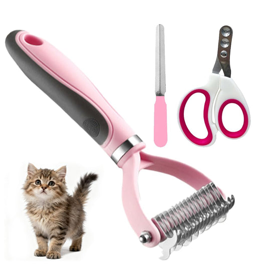 3Pcs Dog brush for shedding Undercoat Rake for Dogs & Cats - Double Sided Brush for Dematting Comb Grooming Tool kit -Dog Nail Clippers & Nail File