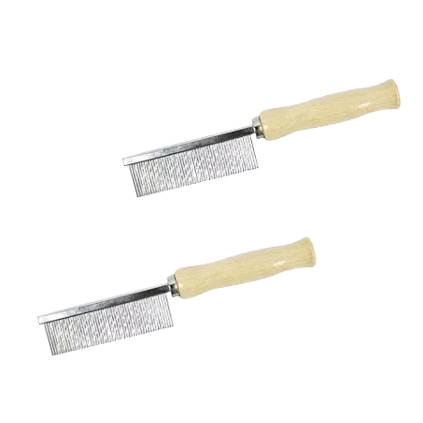 2Pcs Pet Grooming Comb for Long Haired Cats and Dogs - Stainless Steel Pin Teeth Wooden Handle Fur Hair Brush - Removes & Prevents Matted Fur