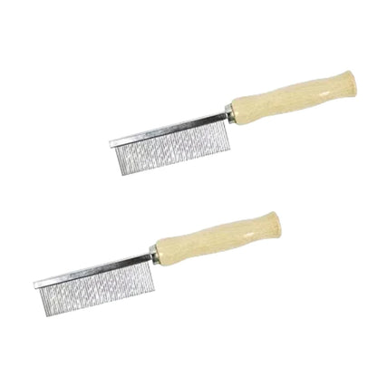 2Pcs Pet Grooming Comb for Long Haired Cats and Dogs - Stainless Steel Pin Teeth Wooden Handle Fur Hair Brush - Removes & Prevents Matted Fur