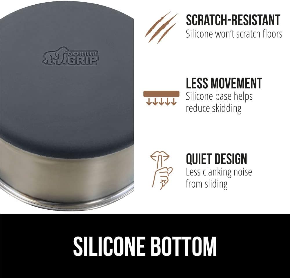 GORILLA GRIP Stainless Steel Dog Bowls, 1Cup, Gray and Slow Feeder, 1Cup, Gray Bundle