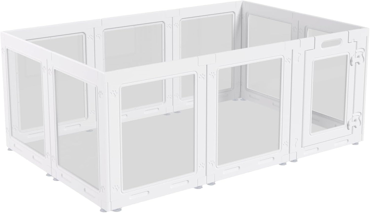 Clear Acrylic Dog Playpen with Door,23.6" Puppy Playpen,Easy Assemble Pet Fence,10-Panel for Puppies/Small Dog Play Pen Indoor (White, 23.6 Inch-H, 10 Panel)
