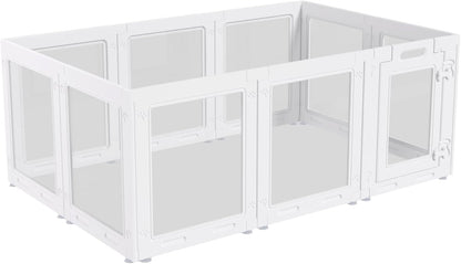 Clear Acrylic Dog Playpen with Door,23.6" Puppy Playpen,Easy Assemble Pet Fence,10-Panel for Puppies/Small Dog Play Pen Indoor (White, 23.6 Inch-H, 10 Panel)