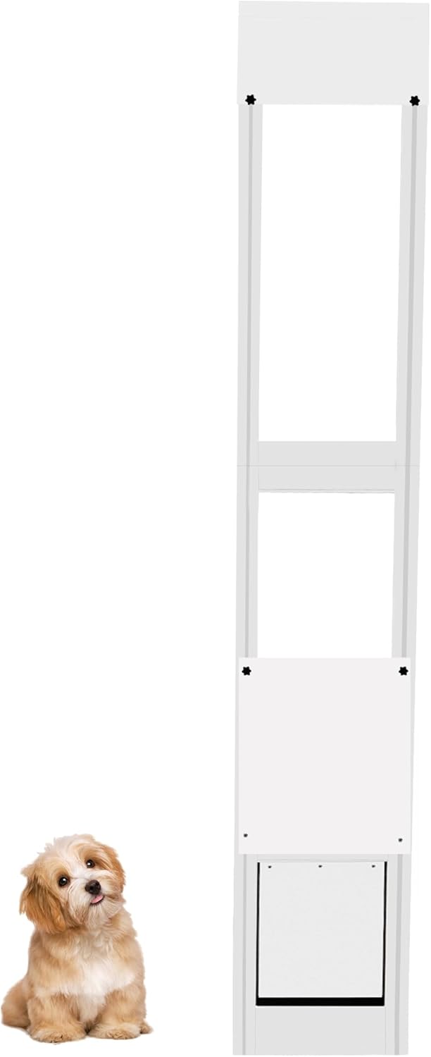 Cat Dog Door Insert for Sliding Patio Door - Easy to Install for Rentals and Apartments with Lockable Weather Proof Panel - Adjustable Height 76.38" to 81.1" Black