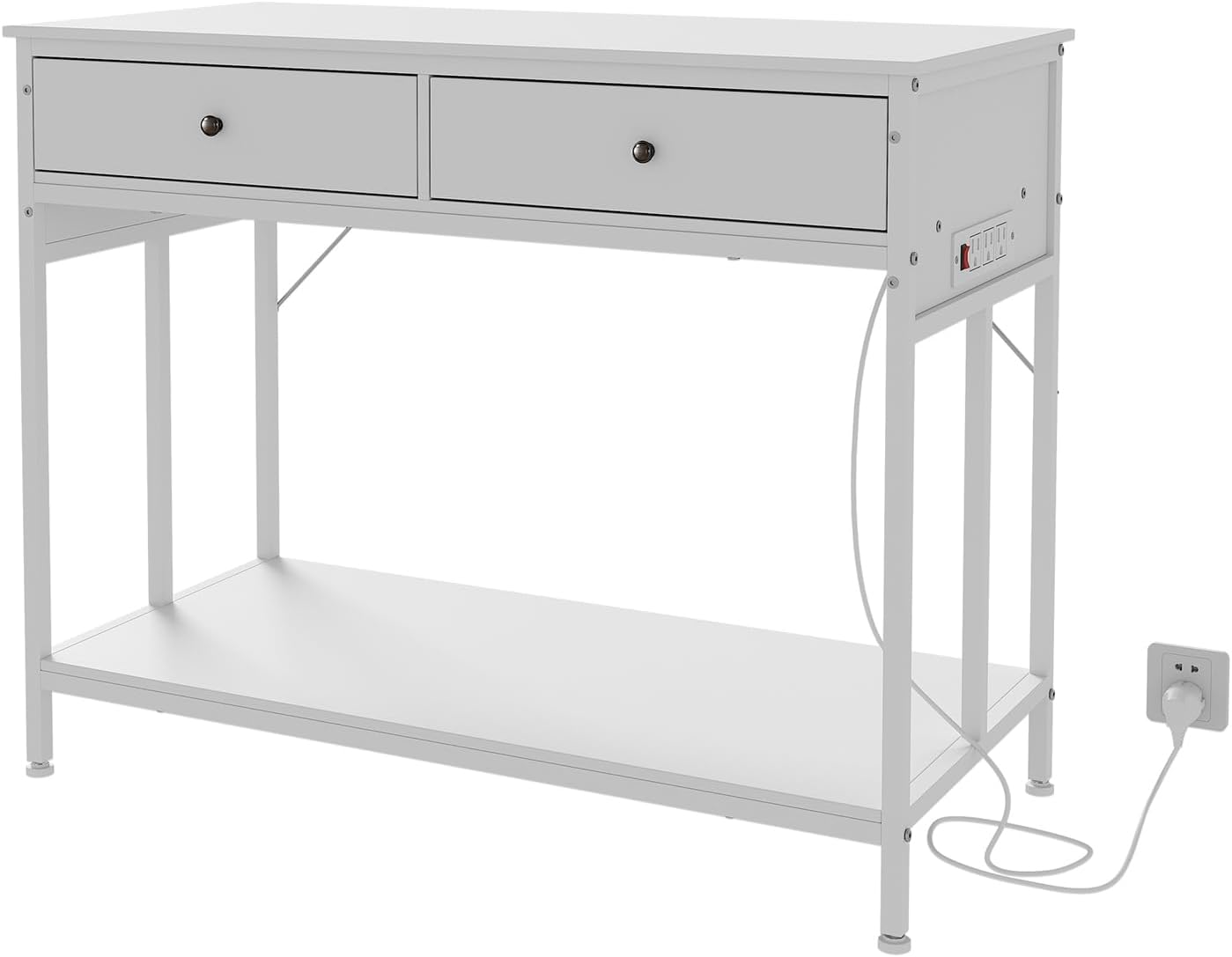 40-50 Gallon Fish Tank Stand with Outlets, 2 Aquarium Reptile Tank Stand with Storage Drawers, Height Adjustable Feet, 660LBS Capacity White