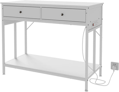 40-50 Gallon Fish Tank Stand with Outlets, 2 Aquarium Reptile Tank Stand with Storage Drawers, Height Adjustable Feet, 660LBS Capacity White