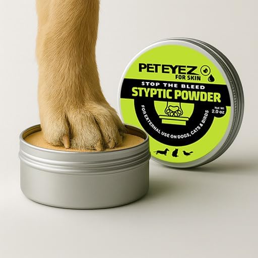 PetEyez Styptic Powder for Dogs, Cats & Birds (2 oz) – Fast-Acting Blood Clotting & Bleed Stop Powder for Pet Nail Trims, Clipping & Cuts – Easy-Use Wide Mouth DIP Can – First Aid Grooming Essential