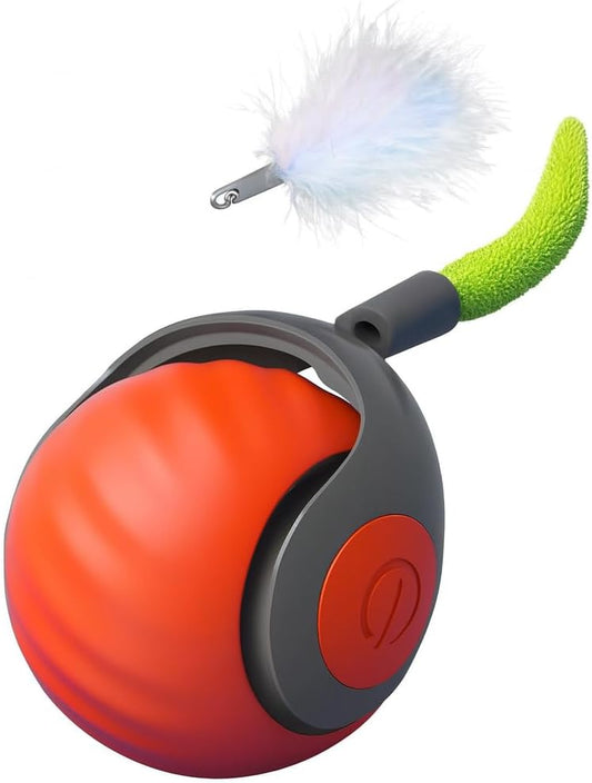 Bytewave Speedy Tail 3.0 is a Smart, Rolling cat Toy with 360° Motion, Feather Tails, and USB Charging. Two Modes Keep Indoor Cats Active, Entertained, and Engaged. Includes red and Blue Balls. (Blue)