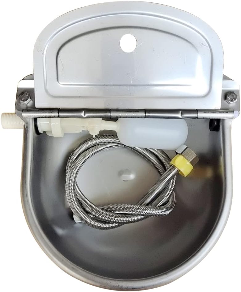 304 Stainless Steel Automatic Livestock Waterer with Float Valve and 39 inch Water Hose(one end 3/4''), Automatic Animal Water Bowl for Dogs,Horse,Calf,Chicken,Goat, Livestock Horse Waterer Dispenser