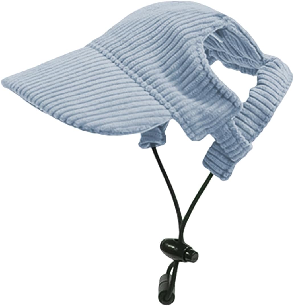 Dog Baseball Cap, Dog Cat Summer Beach Visor Hat with Ear Holes, Adjustable Puppy Sunbonnet Headdress (Blue, Large)