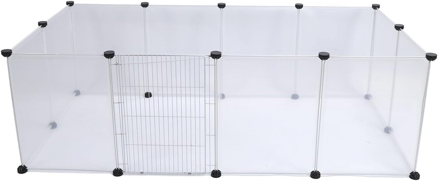 Pet Fence Portable 6 Pieces, Translucent Plastic Enclosure for Small Medium Dogs and Cats - Easy Assembly, Adjustable Size, Lightweight and Durable for Indoor Outdoor Use (12 Pieces L)