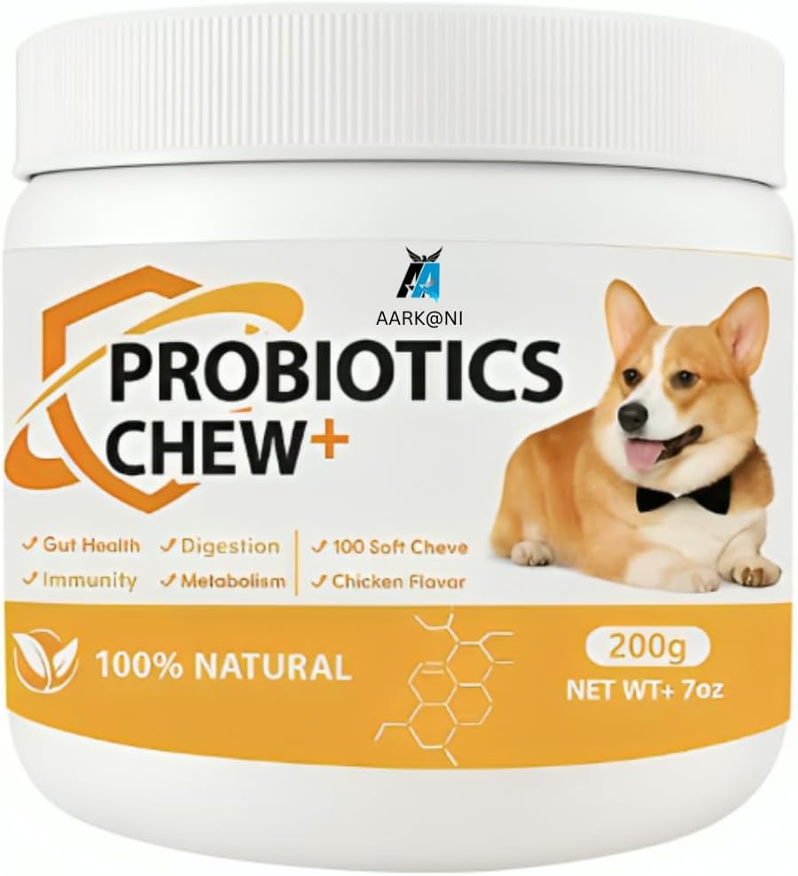 Aarkani Probiotics Chew+ – Natural Digestive & Immune Support for Dogs | 100 Soft Chicken-Flavored Chews