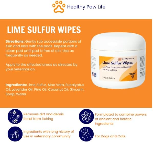 Healthy Paw Life Lime Sulfur Cream (2 oz) and Lime Sulfur Wipes (50 ct) Bundle for Pet Skin Care - for Dogs and Cats