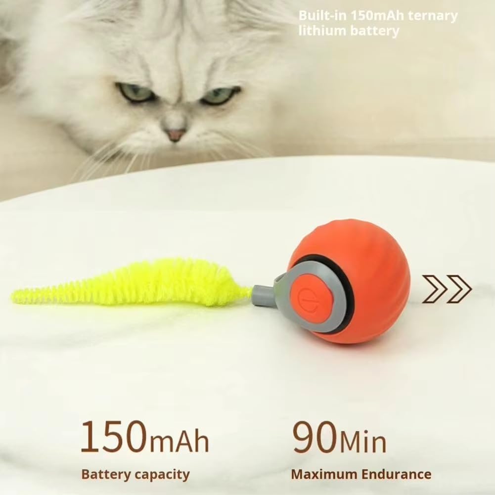 Bytewave Speedy Tail 3.0 is a Smart, Rolling cat Toy with 360° Motion, Feather Tails, and USB Charging. Two Modes Keep Indoor Cats Active, Entertained, and Engaged. Includes red and Blue Balls. (Blue)