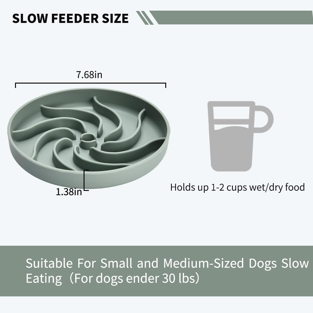 Silicone Slow Feeder Dog Bowls,Puzzle Dog Feeding Bowls with Suction Cups,Healthy Eating,Slow Feeding Anti Slip Design for Small and Medium-Sized Dogs, Dishwasher and Microwave Safe (Grey Green)