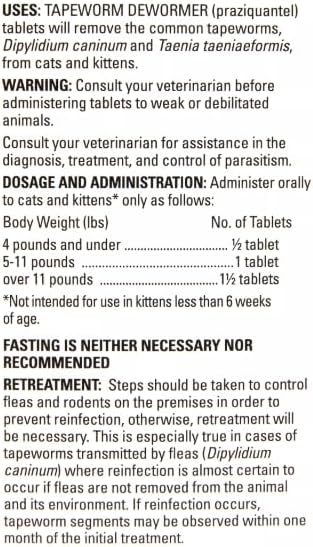 Elanco Tapeworm Dewormer (praziquantel tablets) for Cats and Kittens 6 Weeks and Older, 3-count