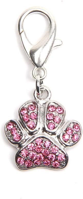 Dog Cat Collar Charm Rhinestones Paw Pendant Pet Accessory Jewelry