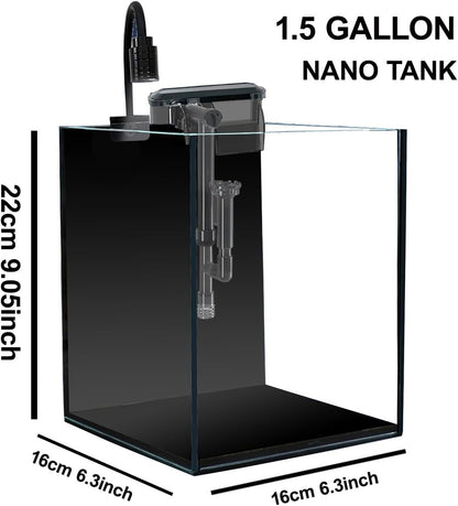 1.5Gallon Glass Aquarium Nano Small Fish Tank Start Kit with Adjustable Filter,LED Light for Small Fish,Shrimp,or Betta 22 * 16 * 16cm