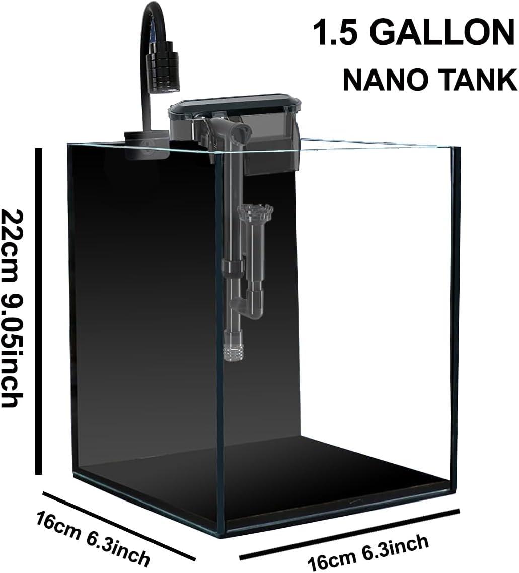 1.5Gallon Glass Aquarium Nano Small Fish Tank Start Kit with Adjustable Filter,LED Light for Small Fish,Shrimp,or Betta 22 * 16 * 16cm