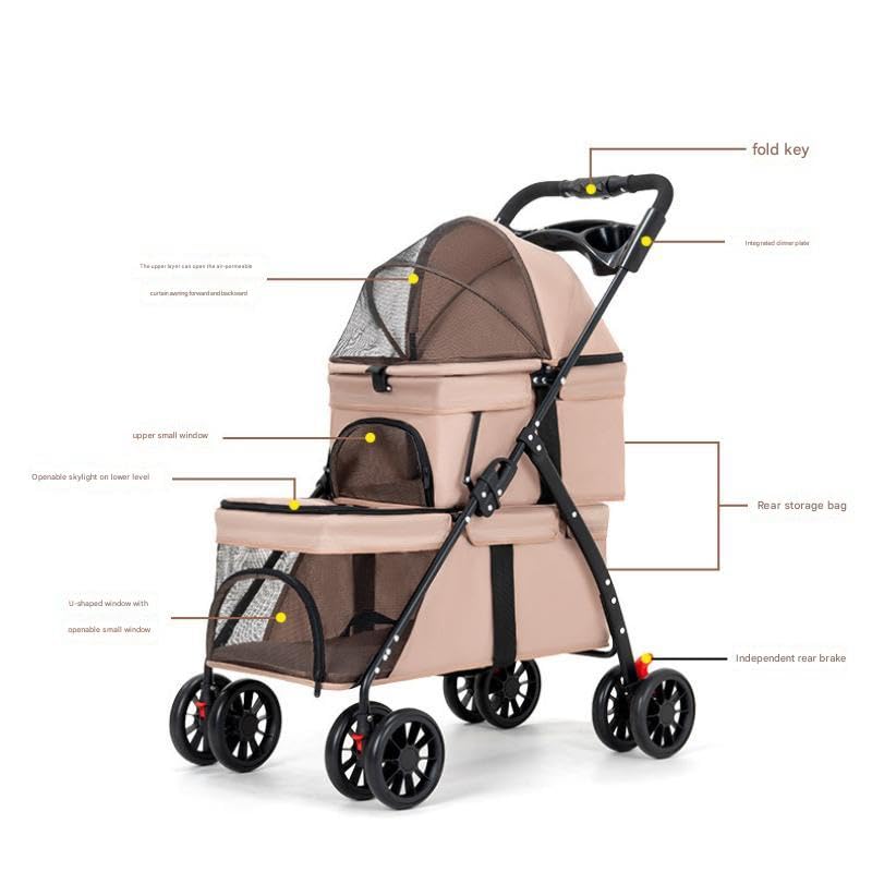 YYW Double Pet Stroller for Dogs and Cats, One-Hand Foldable Dog Stroller with Cup Holder