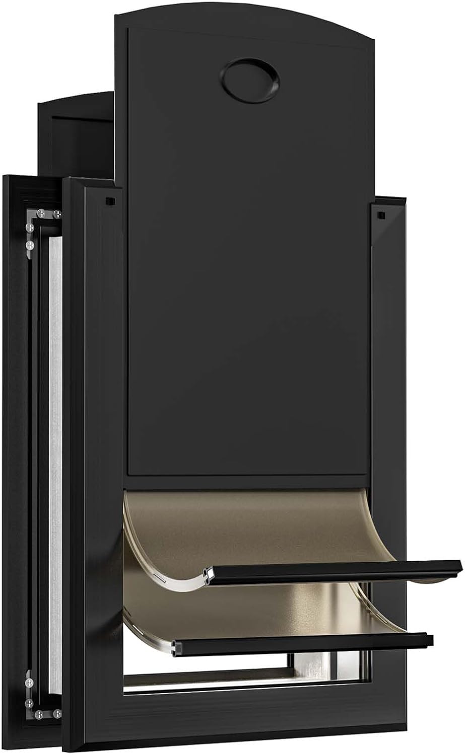 [Classicmacher] Heavy Duty Dog Door with Double Sliding Lock Panel, Aluminum Large Doggie Door for Exterior Door, Magnetic Double Flaps Dog Door for L arge and Medium Dog Up to 100 Lbs (Large,Black)